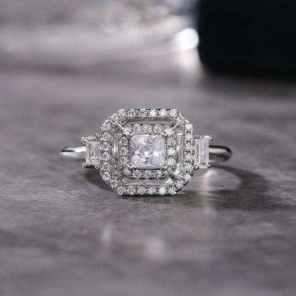 🔥New Luxury Engagement Clear Diamond Square Noble Dainty Ring for Women, K782 - Picture 3 of 9